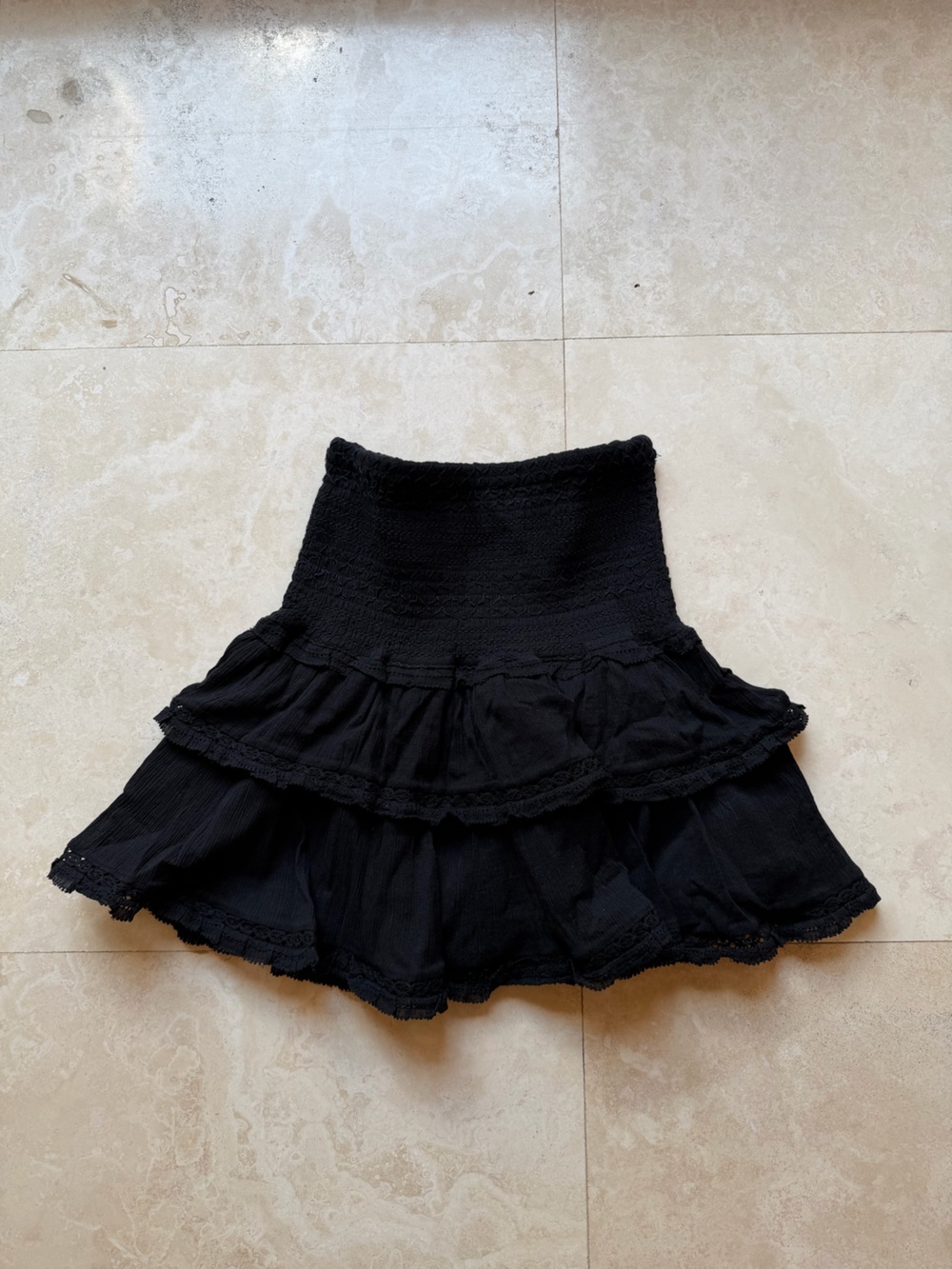 Aritzia Black Smocked Waist Ruffle Skirt